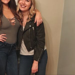 Olive green suede moto jacket (faux suede)